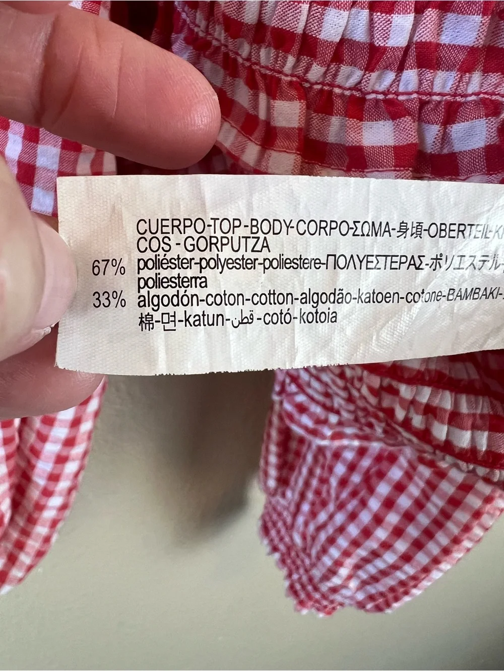 Zara red and white smocked gingham crop top